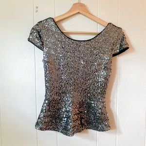 Gianni Bini Sequin Peplum Blouse, XSmall